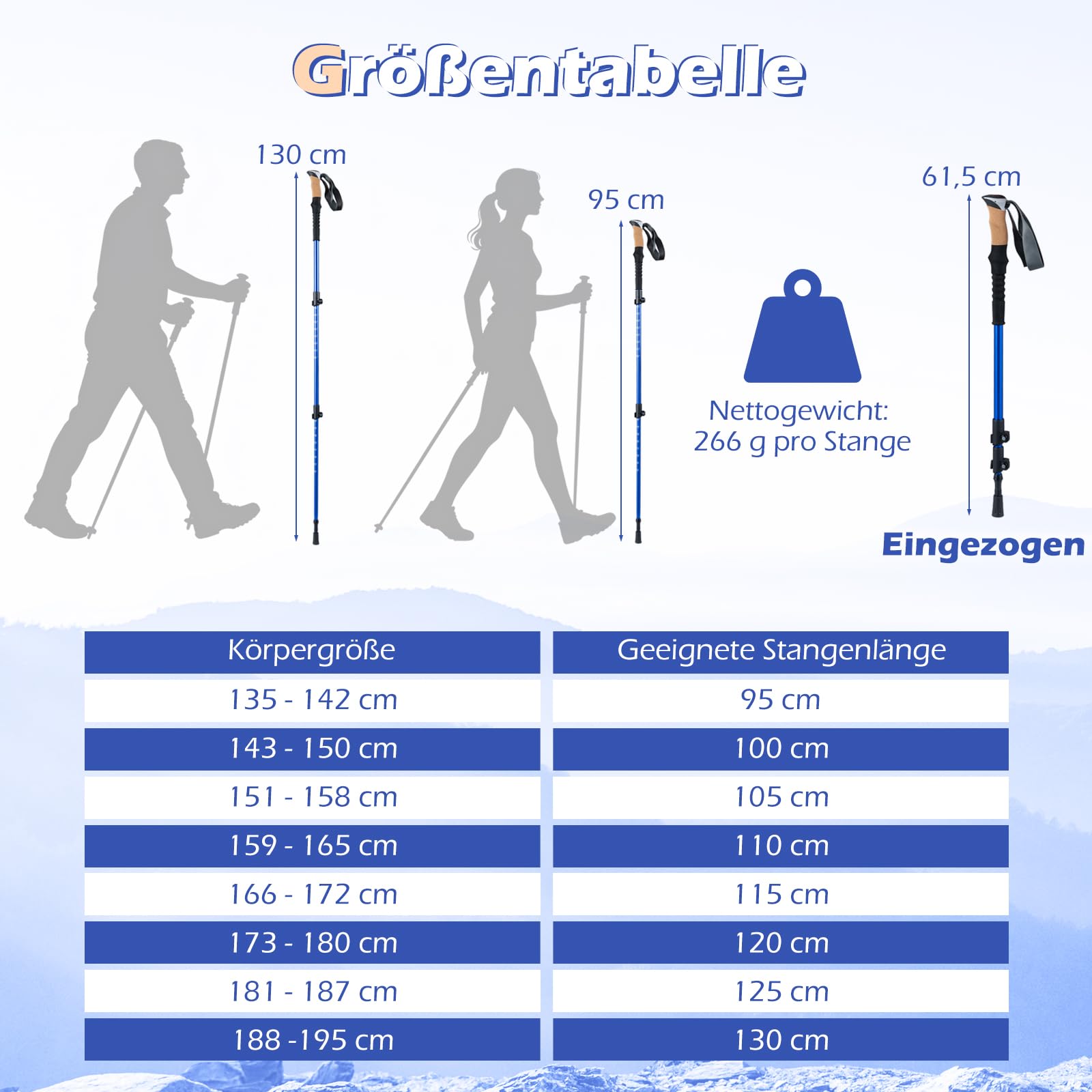 COSTWAY Wanderstöcke Teleskop Aluminium oder Carbon mit Korkgriff, Nordic Walking Stöcke für Damen und Herren, Leichte Trekkingstöcke zum Wandern, Trekking und Skitouren