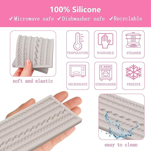 Miniatura 3 de Moldes de fondant de cuerda de punto, moldes de corteza de pastel de silicona, cuerda de cáñamo, borde de pastel de chocolate para hornear,