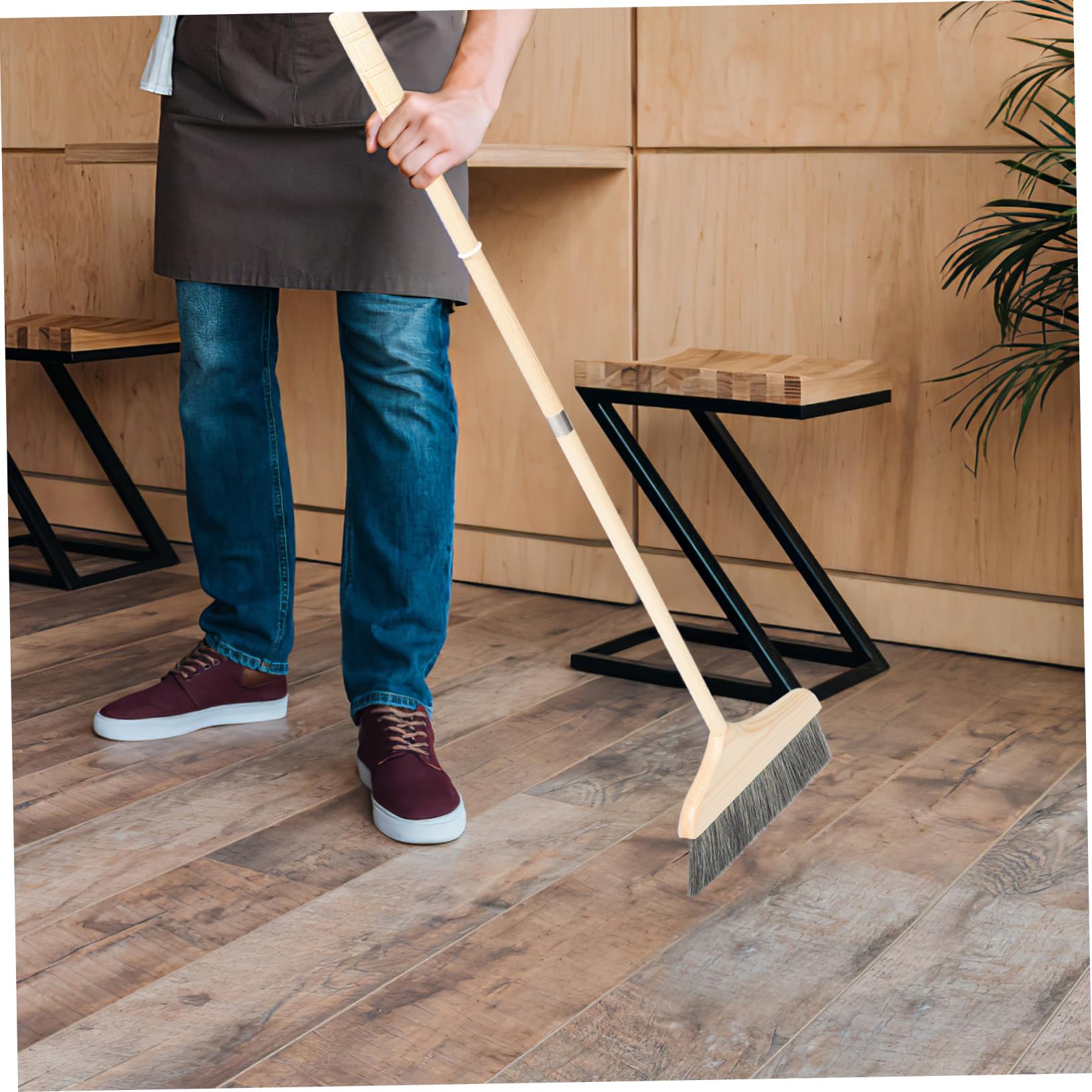 Homoyoyo Escoba de Cerdas Suaves para Limpieza de Suelos Interiores Mango Largo de Madera Adecuado para Barrer Polvo en Hogar y Cocina en Hogar y Cocina