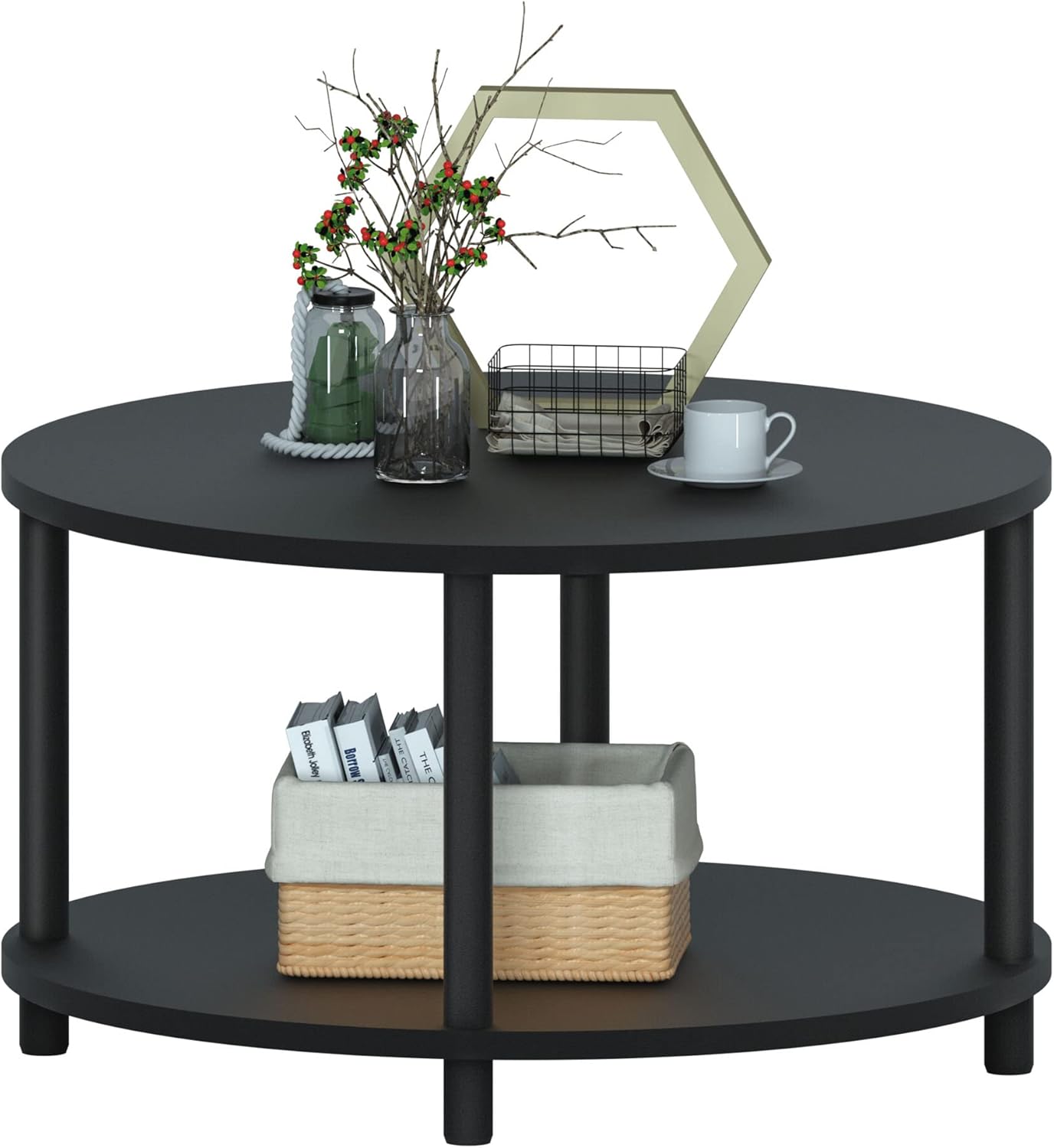 Amazon.com: Unihouse Round Coffee Table for Living Room, 31.5’’ 2 Tier ...