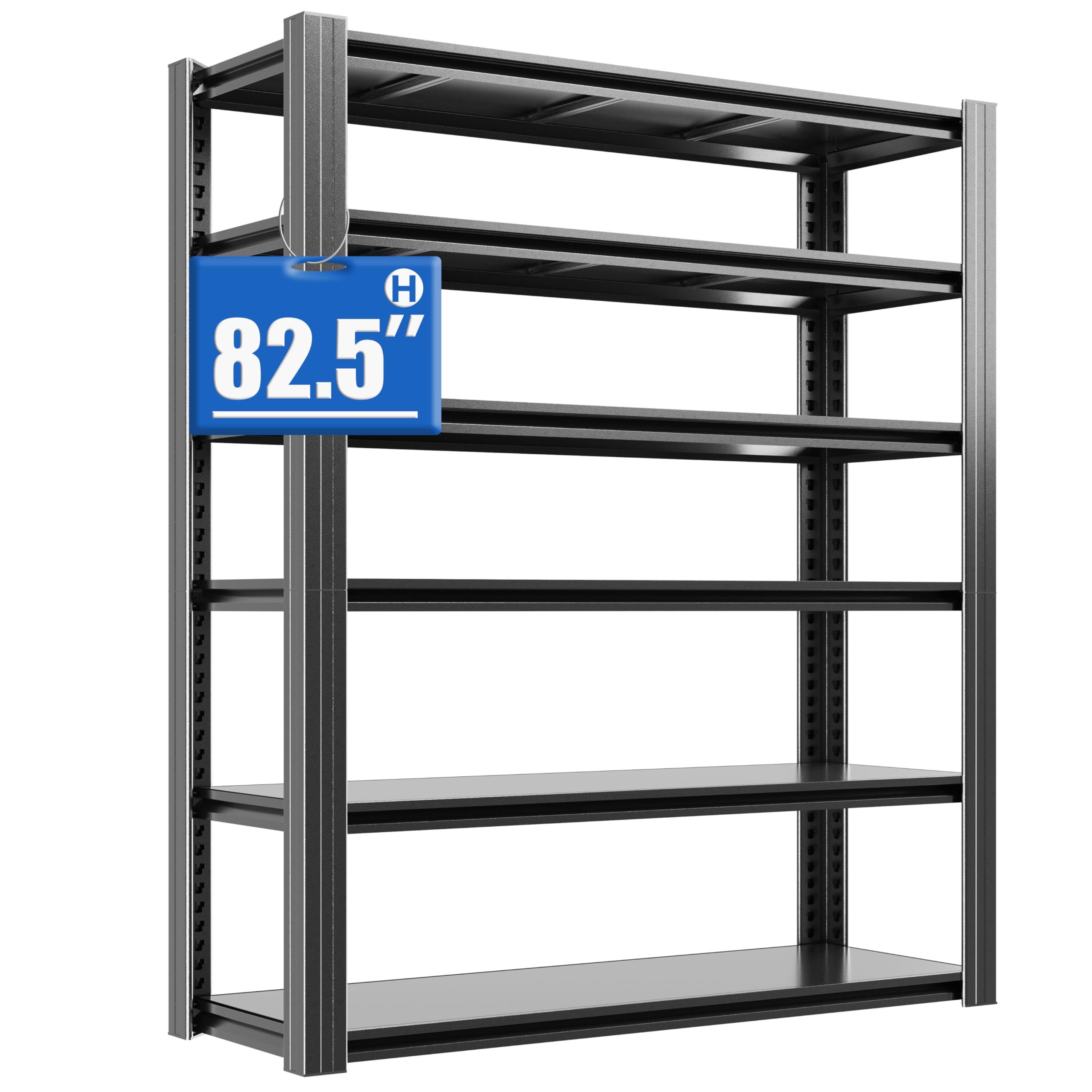 Schwerlastregal, 6 Etagen Lagerregal, Kellerregal Metall, TxBxH 45 x 120 x 210 cm, bis 1200 kg belastbar, Regal für Garage und Abstellraum, Steckregal, Werkstattregal, Schwarz