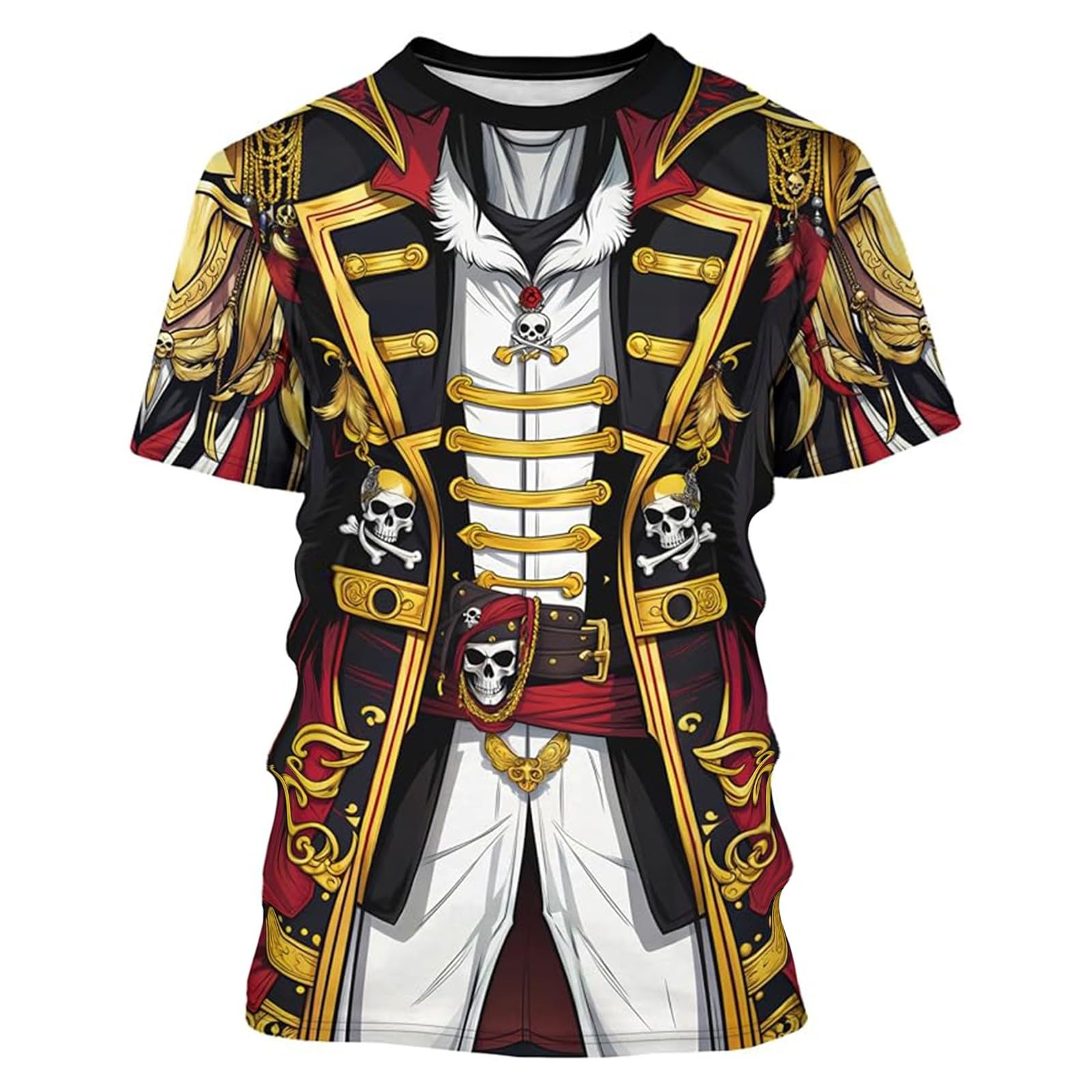 Pirate Costume T-Shirt Funny Top with Realistic 3D Print Simple Fancy Dress for Carnival and Theme Parties Fashionable Print Short Sleeve Crew Neck Running Shirt Sports Shirt, black, M