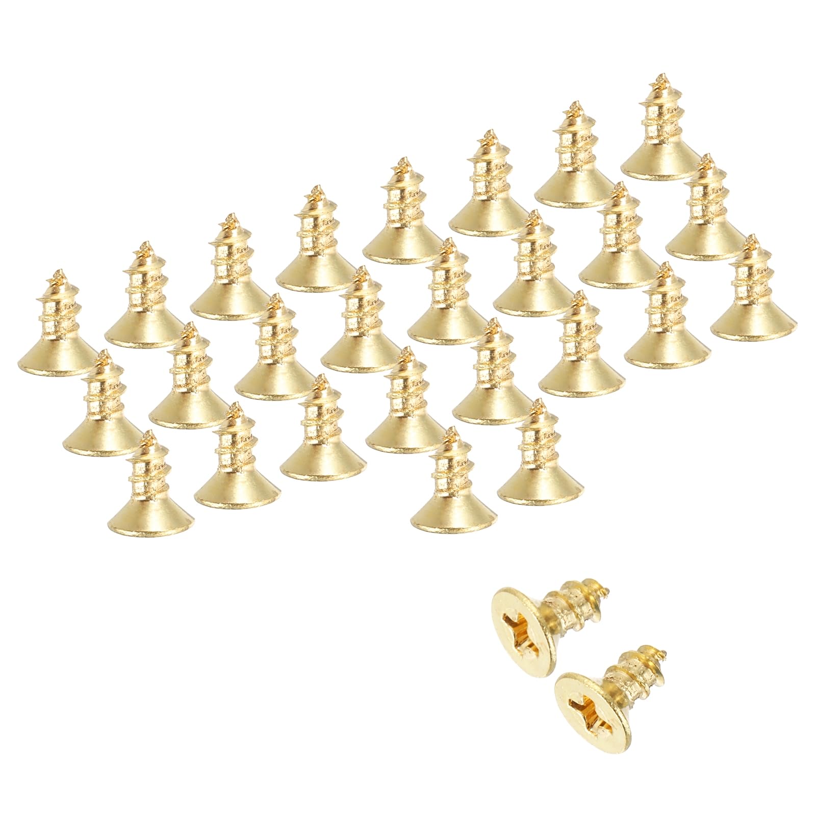 sourcing map Brass Phillips Wood Screws, M4 x 8mm Brass Phillips Flat Wood Screws Self-Tapping Furniture Connector for Door Hinges, Wood Crafts and DIY Projects,(Gold Tone, Pack of 28)