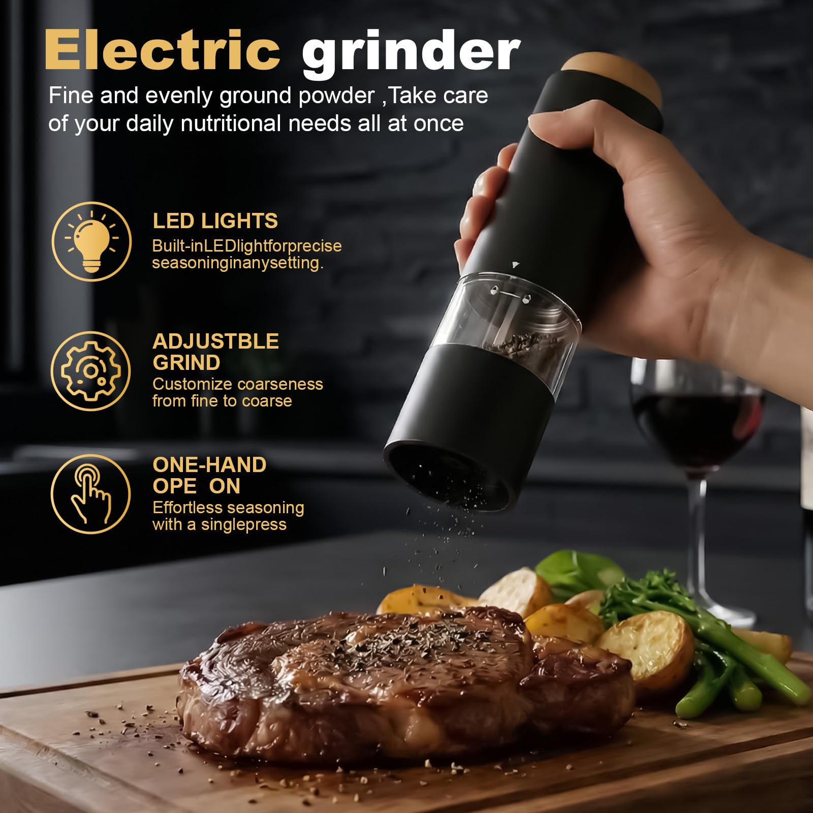 2 Pezzi Macina Sale e Pepe,Macina pepe elettrico,Macina sale elettrico,Elettrico a Batteria Macinaspezie,Rugosità regolabile,Luce LED,Nucleo macinante in ceramica,Perfetto per cucina (Verde)