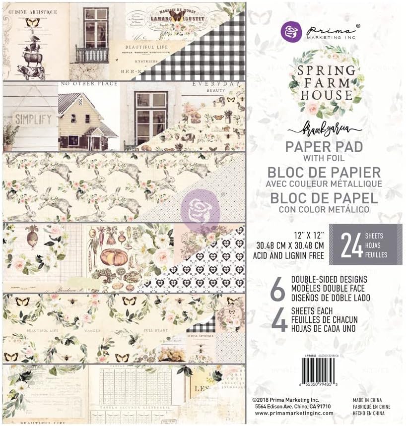 Prima Marketing Paper Pad Collection Spring Farmhouse (Frank G)12"x12" in Paper Pad Journal Scrapbook Supplies Material Art Journals Planners