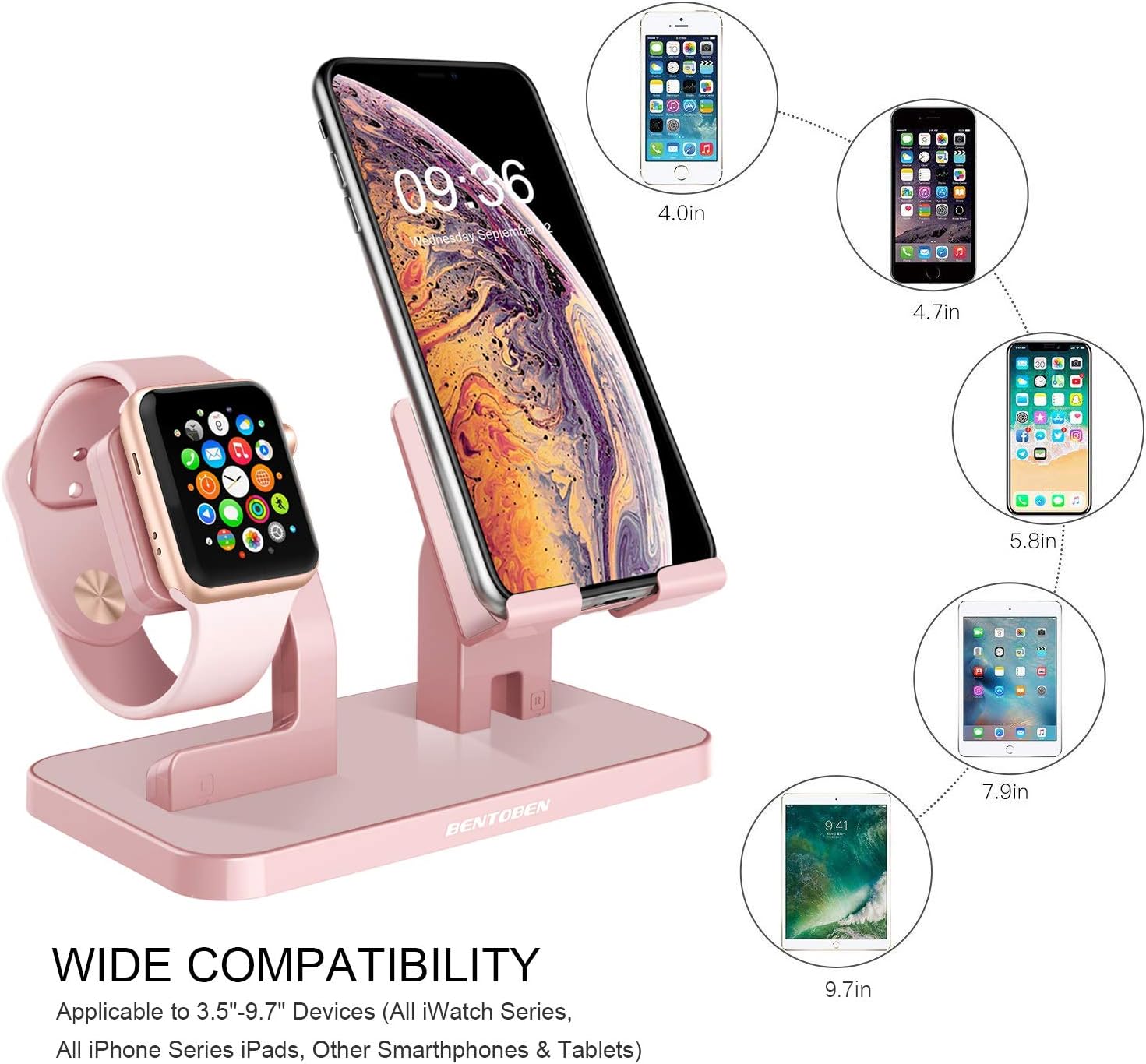 Apple Watch Stand, Cell Phone Stand, iPhone XS Max XS X XR 8 7 Plus Stand, BENTOBEN NightStand Mode iWatch Stand iPhone Dock iPad Mini Charging Station for iWatch Series 3 2 1 38mm 42mm - Rose Gold