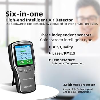 Air Quality Monitor Indoor, 5 In 1 Formaldehyde Detector, Voc Meter, Detect Indoor HCHO,TVOC,AQI,PM2.5,PM10. Colorful LCD Screen & USB Charging