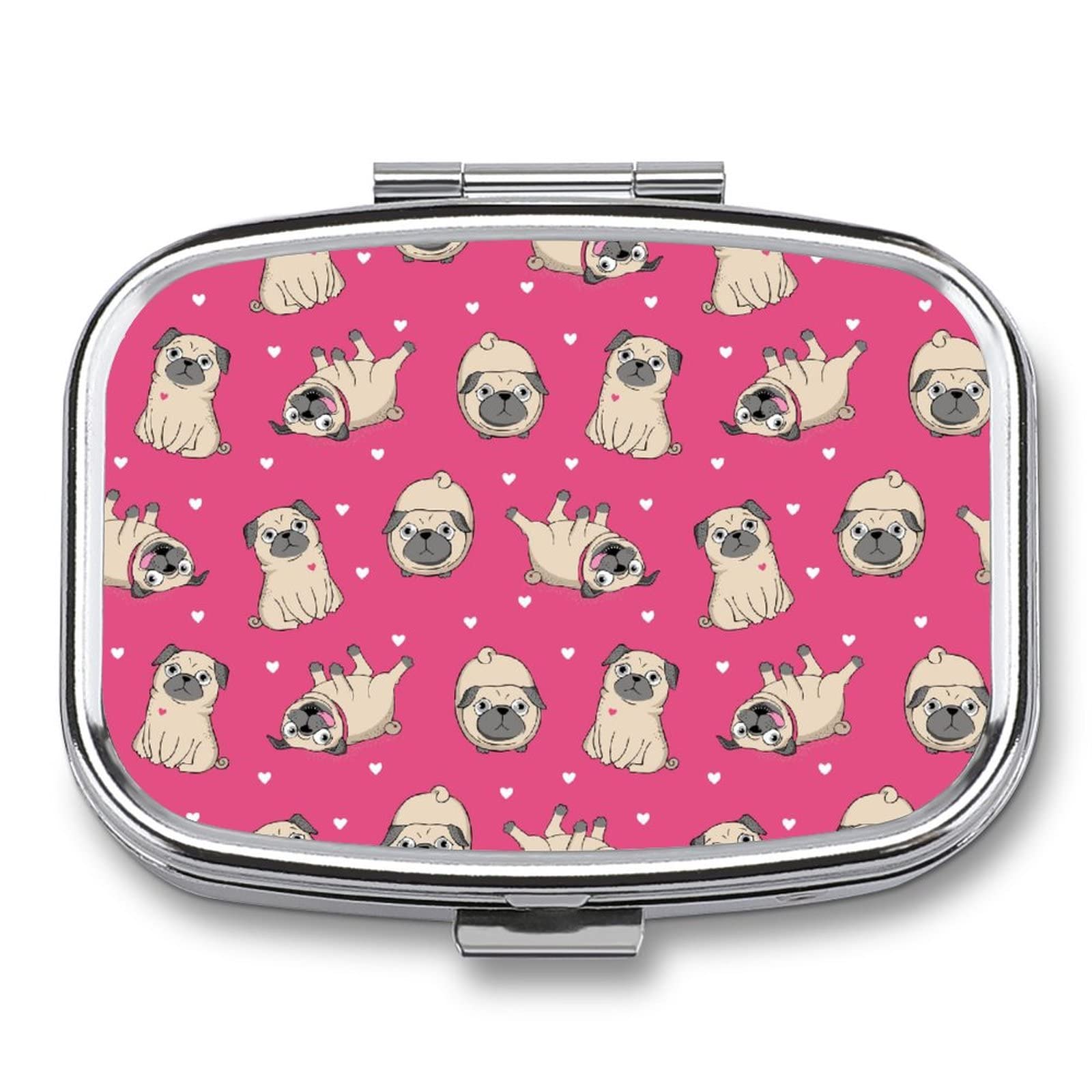 Pastillero De Viaje Pastillero Lindo Patrón De Corazones Pugs Pequeño Monedero Pastillero Caja De Almacenamiento De Medicamentos, Caja De Vitaminas Portátil