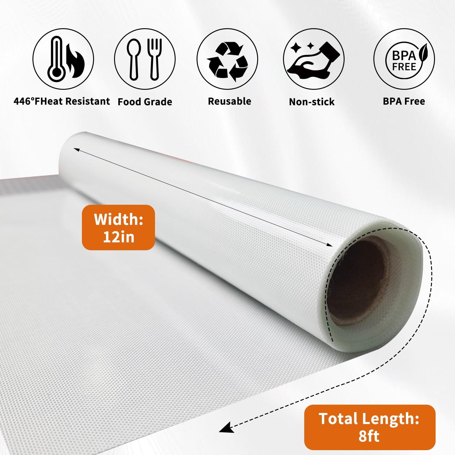 Rollo de alfombrilla de silicona para hornear de 30,5 cm x 2,4 m, resistente al calor, mate, antiadherente, reutilizable, para macarrón, galletas, pan, hornear y cocinar