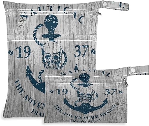 visesunny Bolsa húmeda vintage con diseño de calavera en madera, 2 piezas, con bolsillos con cremallera, lavable, reutilizable, espaciosa para