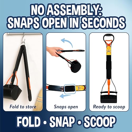 Miniatura 5 de Recogedor de excrementos irrompible de 32 pulgadas de alto para perros grandes, diseño ligero y plegable con mango extralargo (naranja)
