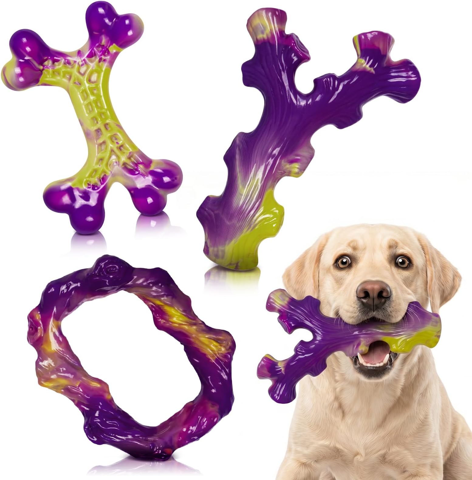 Frienhund Tough Dog Toys for Aggressive Chewers 3 Pack, Indestructible Dog Toys for Large Dogs, Dog Chew Toys, Aggressive Chew Toys to Keep Them Busy, Dog Bones for 30-75lbs Medium/Large Breeds