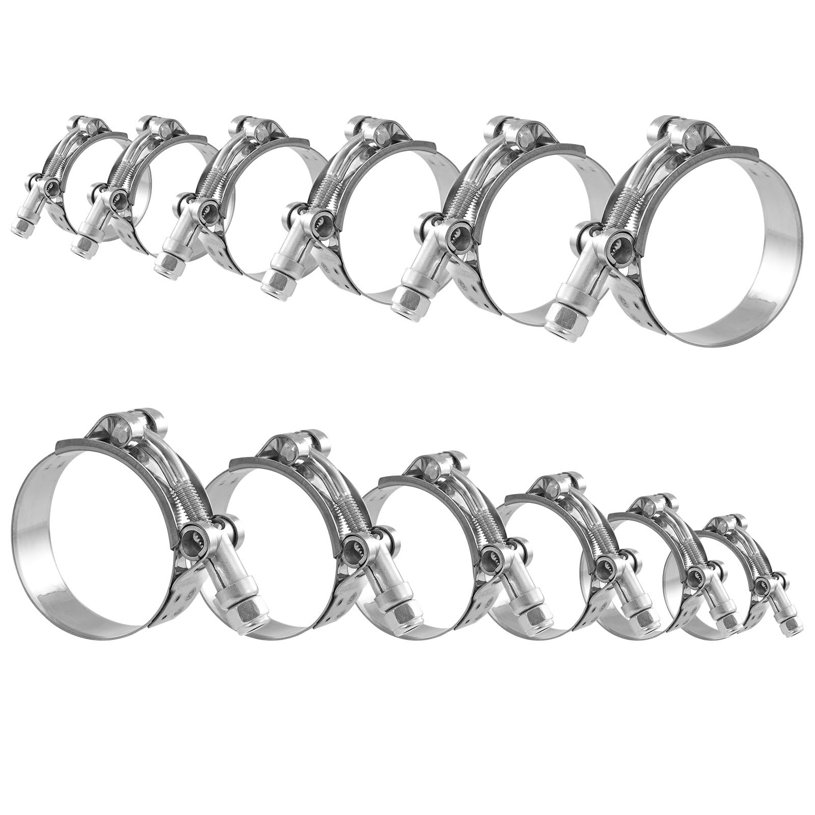 12 Pack 304 Stainless Steel T-Bolt Hose Clamps Assortment 2.20"-4.57"