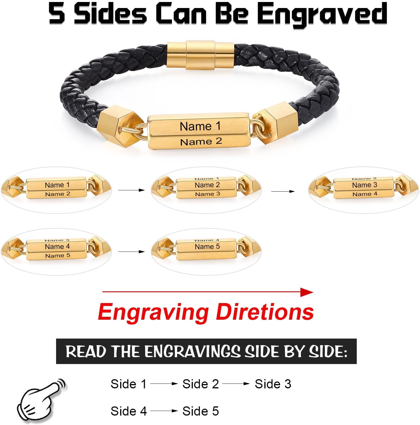Personalized Men's Braided Leather Bracelet Custom Name Jewelry Gifts for Dad Husband for Christmas