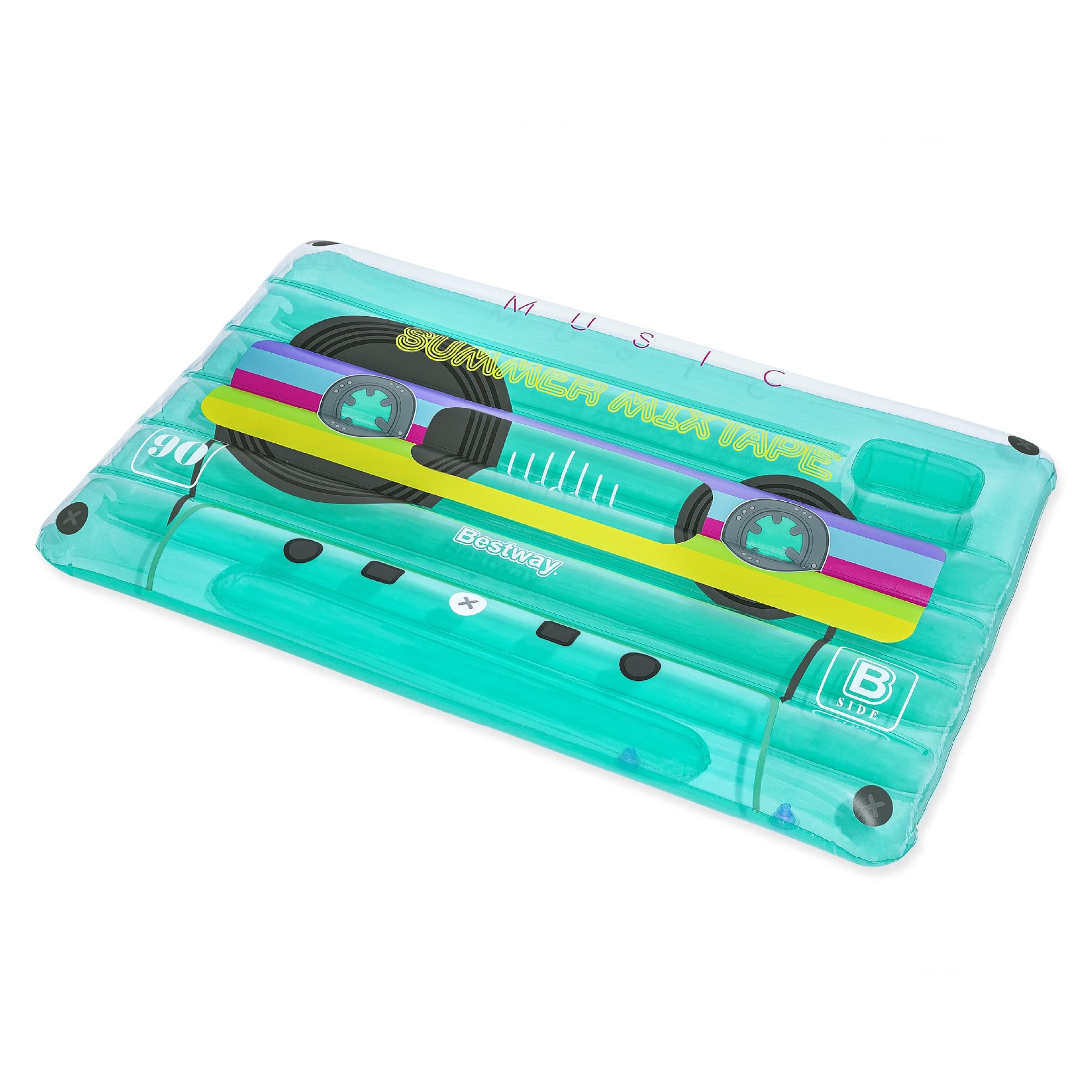 Bestway Cassette Tape Pool Float, Inflatable Lounger, Swimming Pool and Beach Toy, Turquoise, 174 x 117 cm