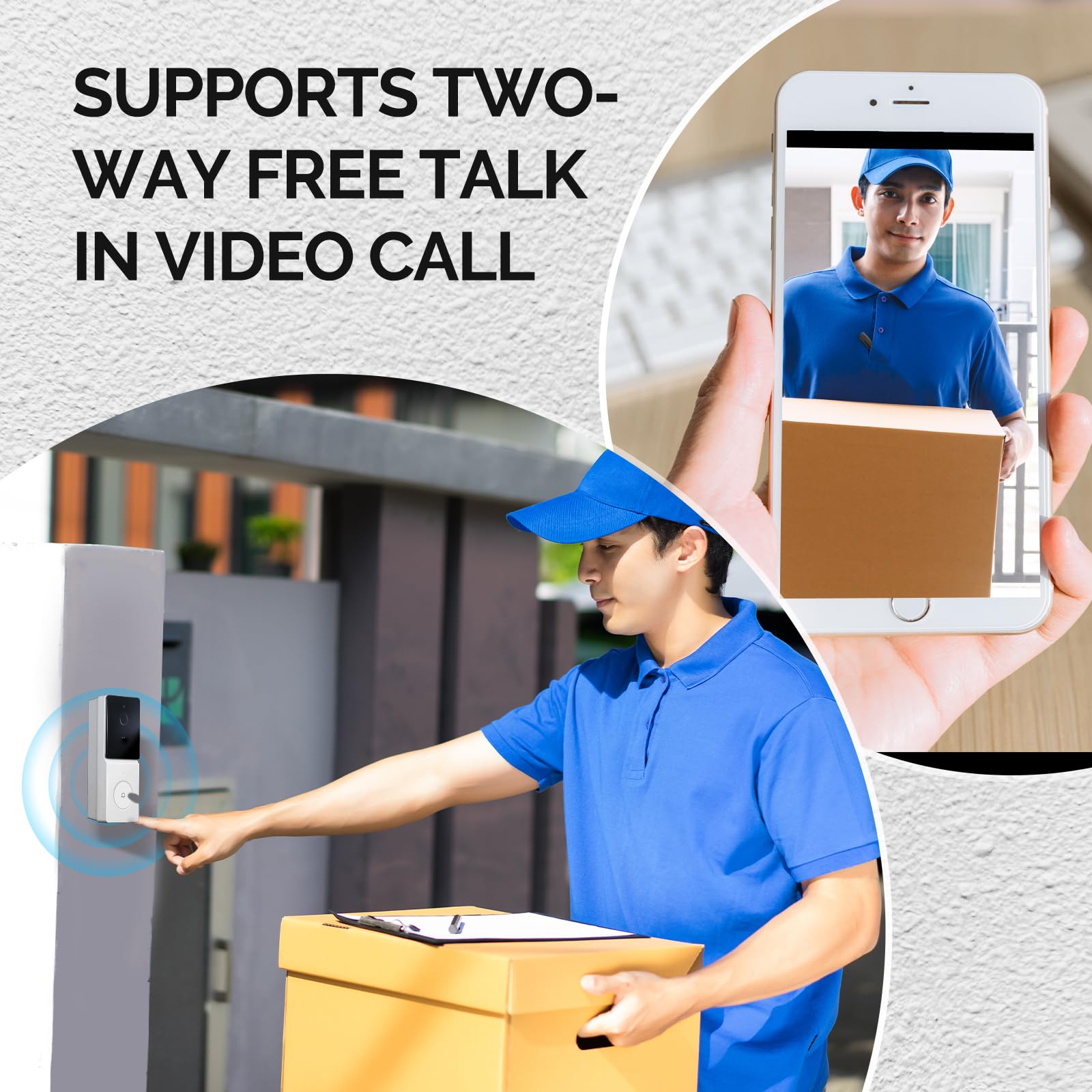 Videocitofono WiFi per interno/esterno, 1080p HD, avvisi di rilevamento del movimento, sicurezza domestica, WDB-TY-B20-EN, WiFi 2,4 GHz, impermeabile IP65, visione notturna, compatibile con