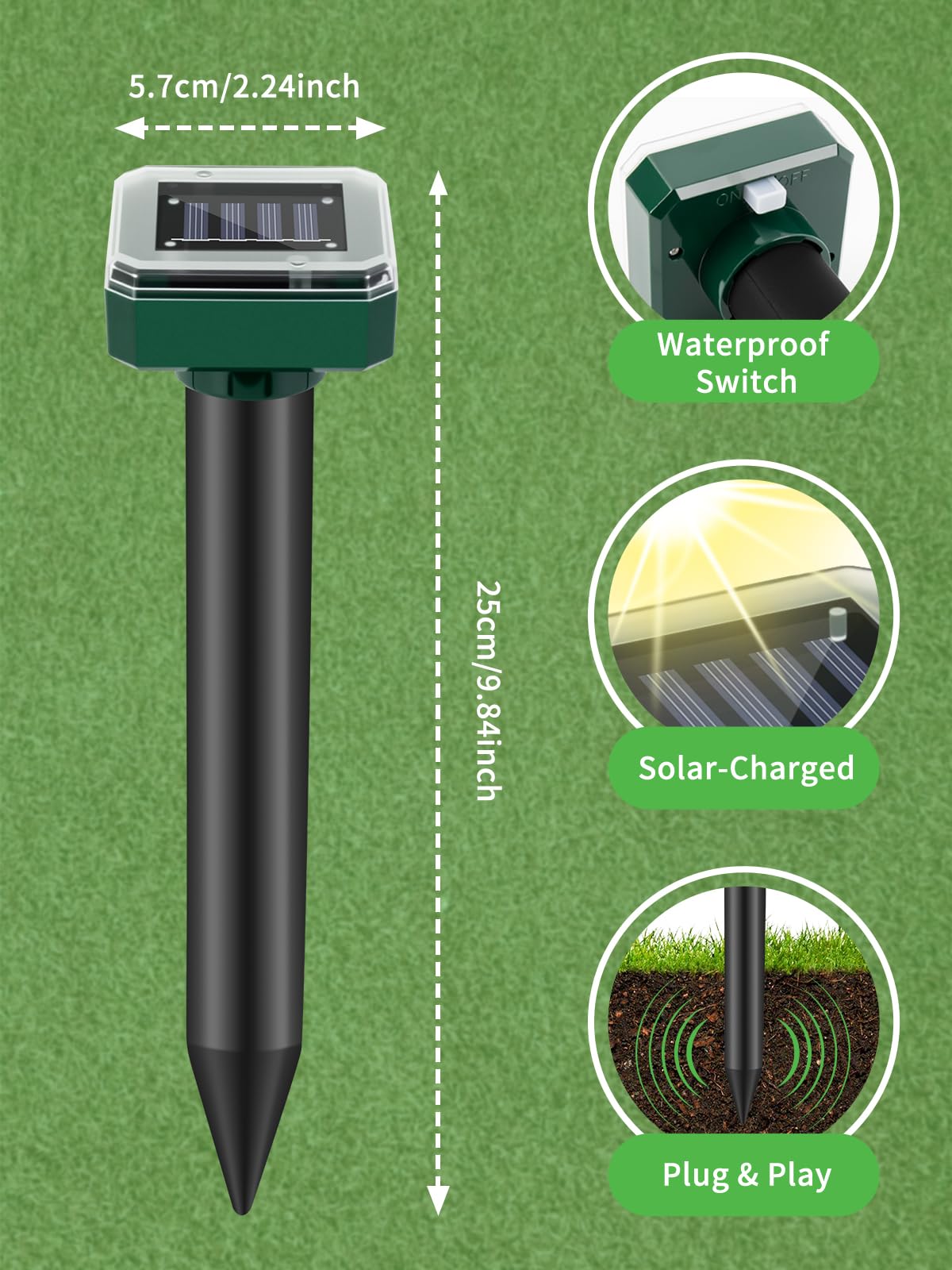 Maulwurf Vertreiber Solar, 6 Stück Ultraschall Maulwurfschreck mit Vibration,Umweltfreundlich & Geräuschlos,Solarbetrieben, Wasserdicht IP65 Maulwurf Vertreiber für Garten, Rasen, Außenbereich