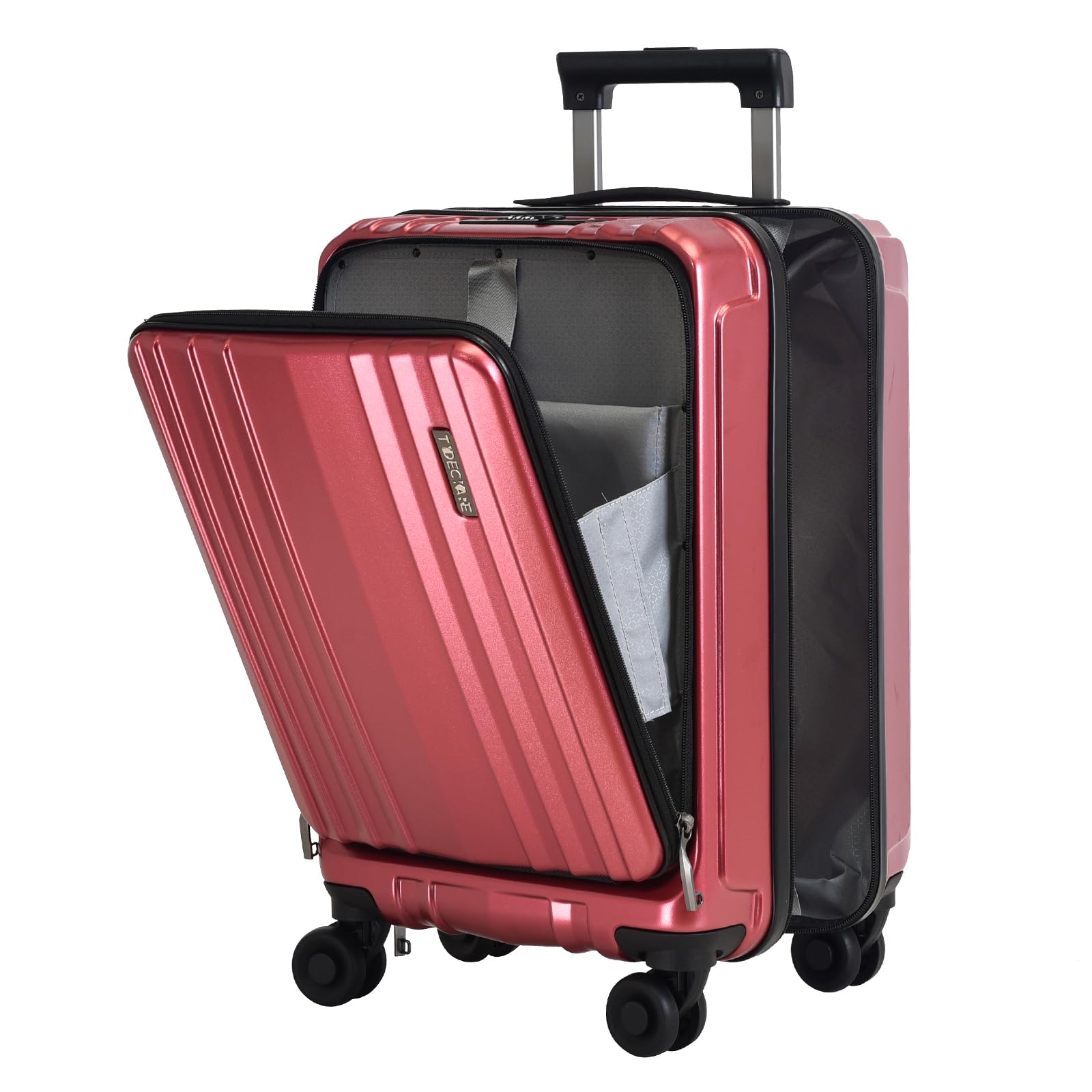 TydeCkare Carry On 55x35x23cm Cabin Luggage 20" with Front Compartment, Lightweight ABS+PC with Dual Control TSA Lock, with YKK Zipper, 4 Silent Wheels, Wine Red