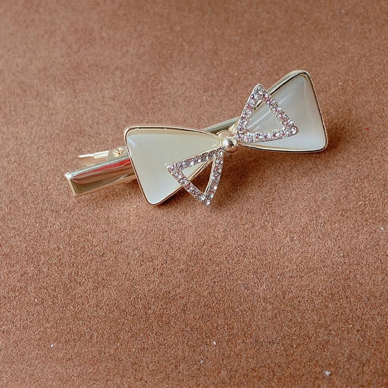 2025优雅猫眼石蝴蝶结发夹顶夹少女刘海夹发卡鸭夹侧边夹子头饰