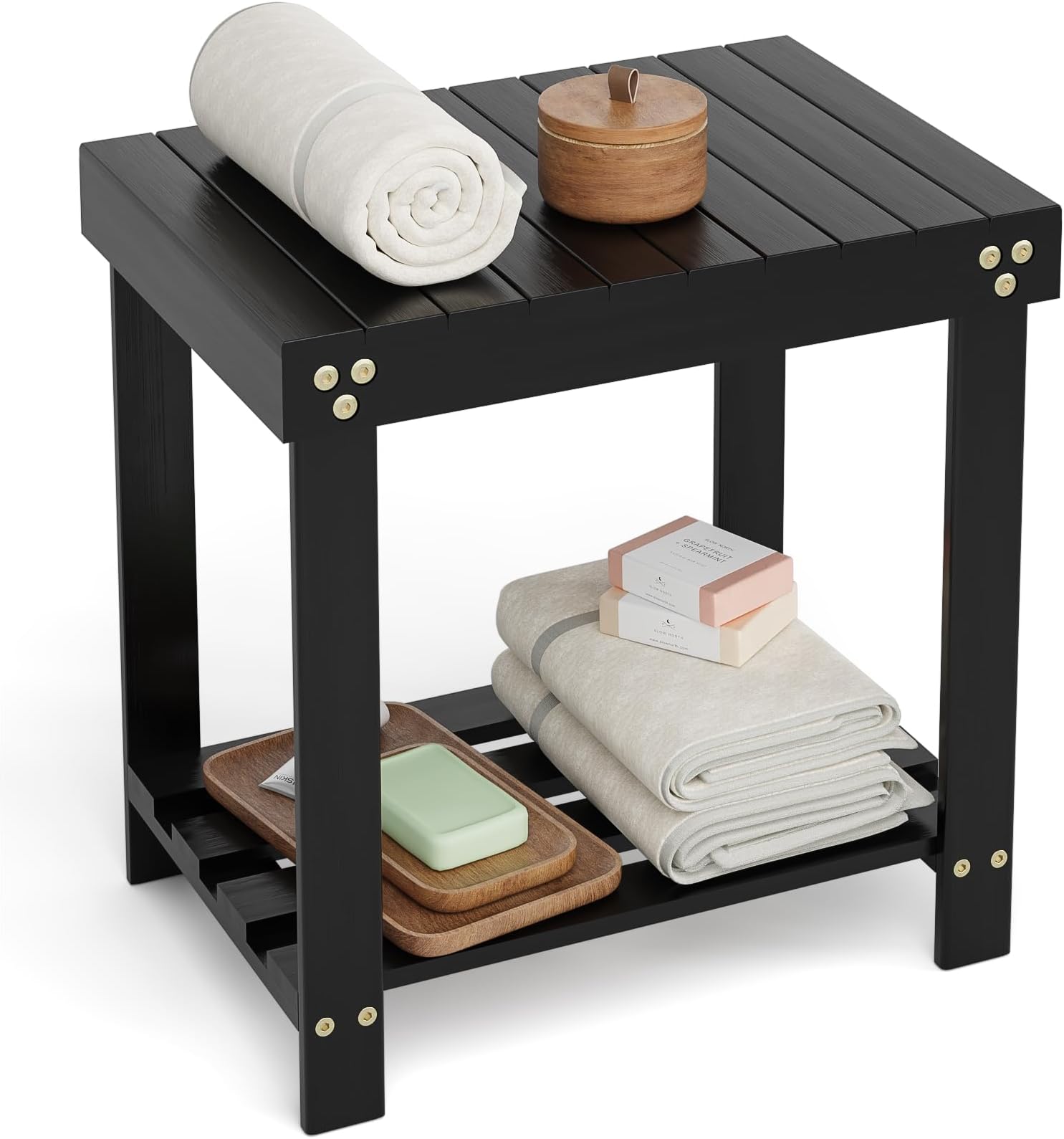 Oridom 12.6" Bamboo Corner Shower Bench for Shaving Legs