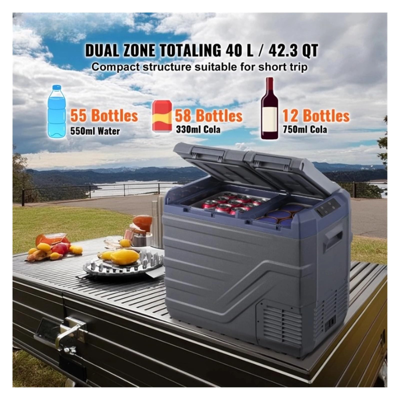 Refrigerador portátil de Doble Zona for Coche, refrigerador for Coche, refrigerador con compresor de Rango Ajustable de 12/24 V CC y CA.(NLD55)