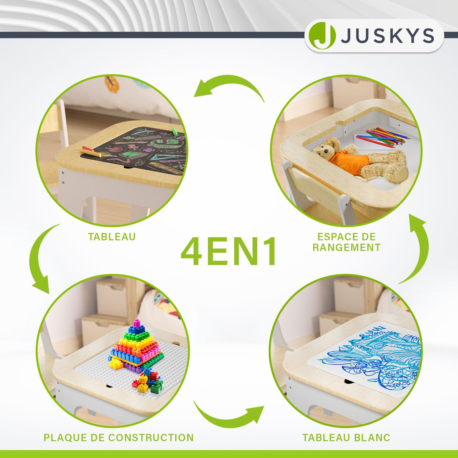 Juskys Ensemble de sièges pour Enfants Milou, Set 2 chaises & 1 Table en Bois, Table de Jeu avec Rangement, Coin Jeu pour Enfants, Naturel
