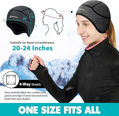 Miniatura 3 de Hikenture Gorra de calavera para mujer con agujero para cola de caballo, gorro de invierno para correr, gorro térmico para clima frío, forro polar