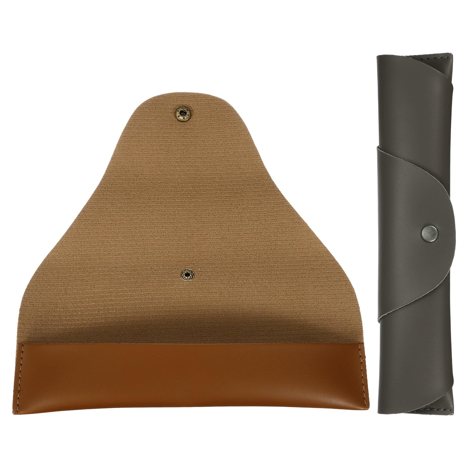 PATIKIL Vintage Leather Pen Case Roll Leather Pen Holder, 2 Pack Snap Cover Pencil Sleeve Case Roll Bag for Ballpoint Markers Art Supplies Office, Gray/Brown