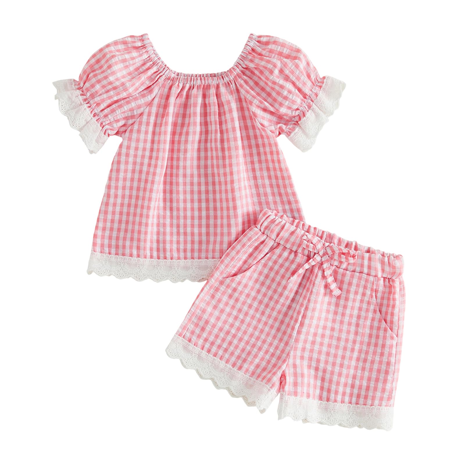 Toddler Baby Girl Summer Clothes Infant Girl Plaid Outfit Strawberry Ruffle Gingham Shirts Dress Tank Top Shorts Set — view 38