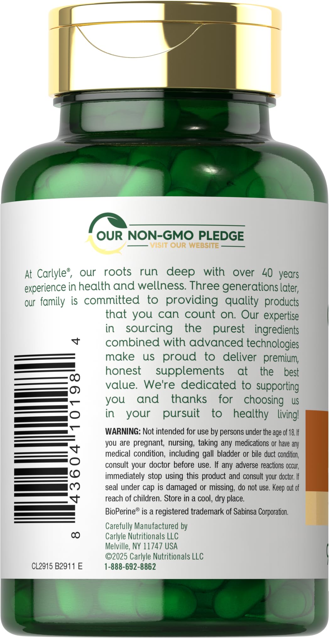 Carlyle Turmeric Curcumin with Black Pepper 3000mg | 90 Powder Capsules | Complex Supplement with Bioperine | Non-GMO, Gluten Free