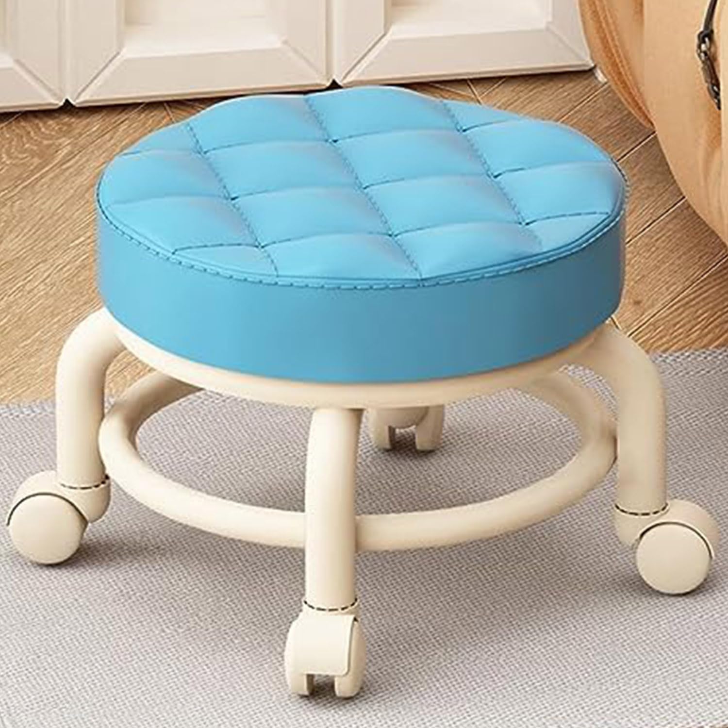 Aetherix Low Stool with Wheels, Pedicure Chair for Nail tech Low Rolling Stool, Shoe Changing Makeup Cleaning with Wheels, Pedicure, Massage SPA and Home, Low Seat with Wheels