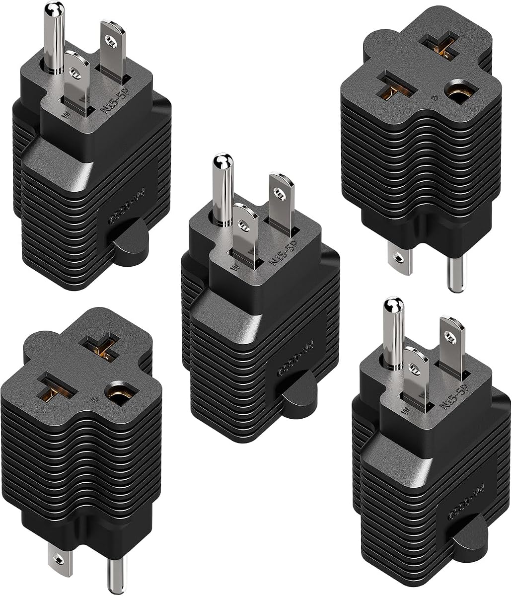 5 Pack NEMA 5-15P to 5-20R, 5-20R, 6-15R, 6-20R AC Power Adapter