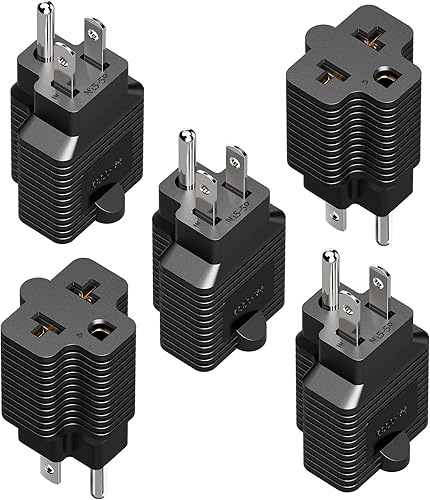 Paquete de 5 Enchufe de CA doméstico 4 en 1 de 15 amperios a adaptador de hoja T de 20 amperios, 5-15P a 5-20R, 5-15P a 6-15R, 5-15P a 6-20R,