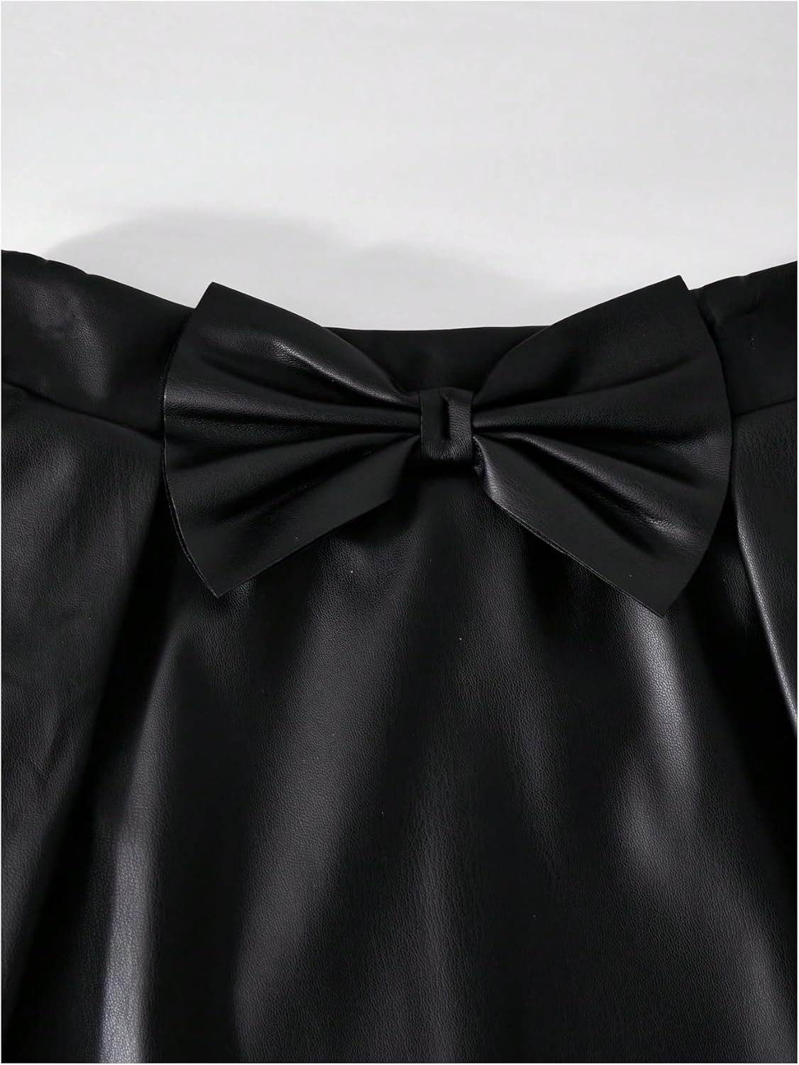Girl's Bow Faux Leather Skirt Elastic Waist A Line Going Out Short Skirts - Image 3