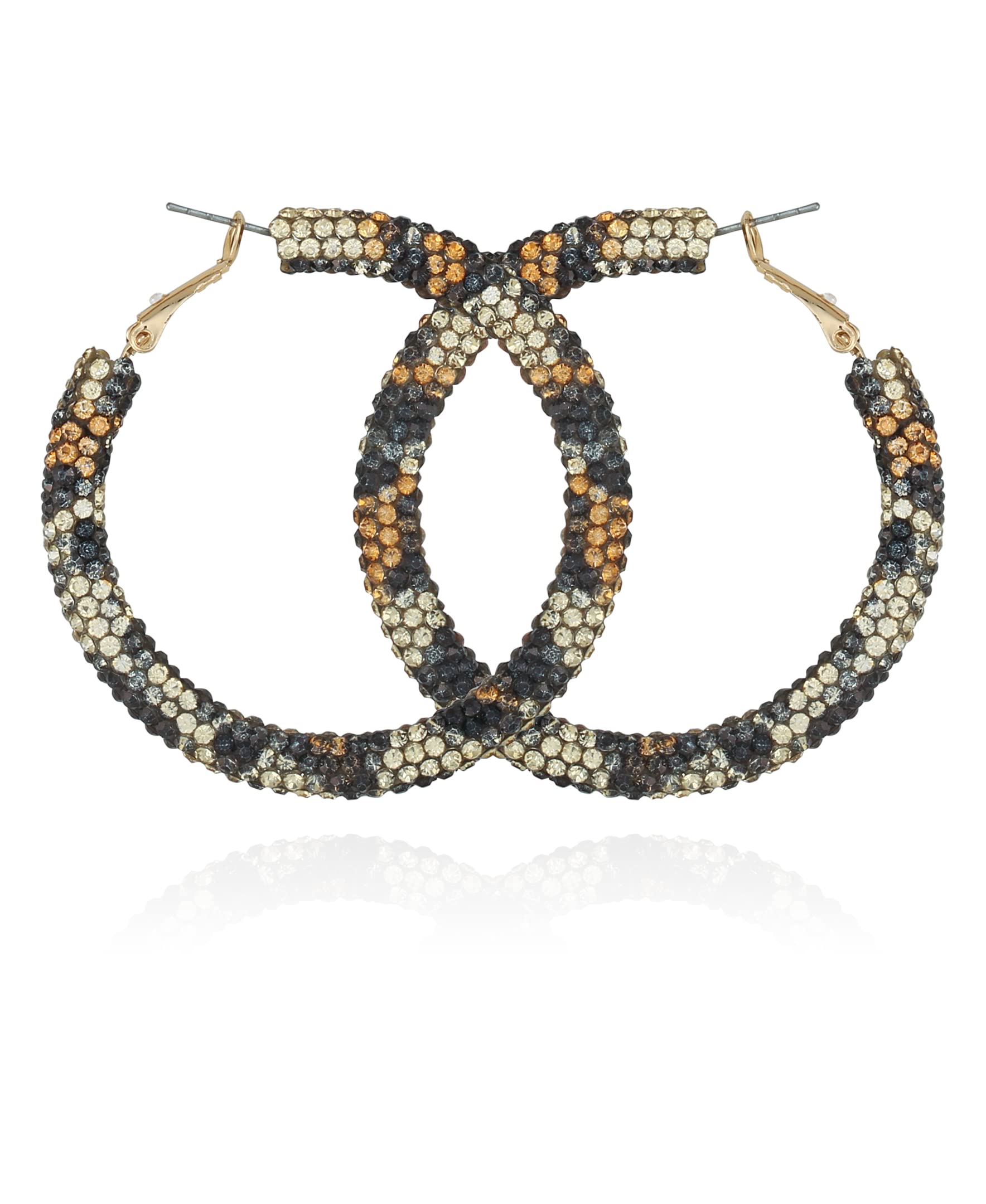 GUESSLeopard Pattern Pressed Stone Hoop Earrings