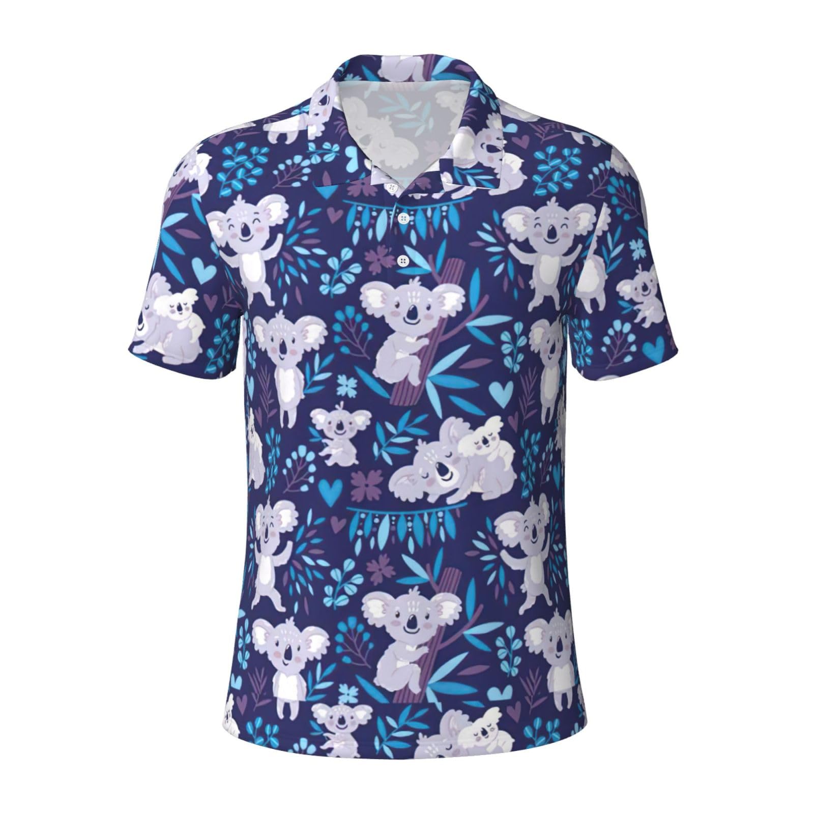 GXUNGT Lovely Koala Print Men's Short-Sleeved Fashionable Polo Shirts,Golf Shirts,Formal Short-Sleeved Lapel Shirts Black