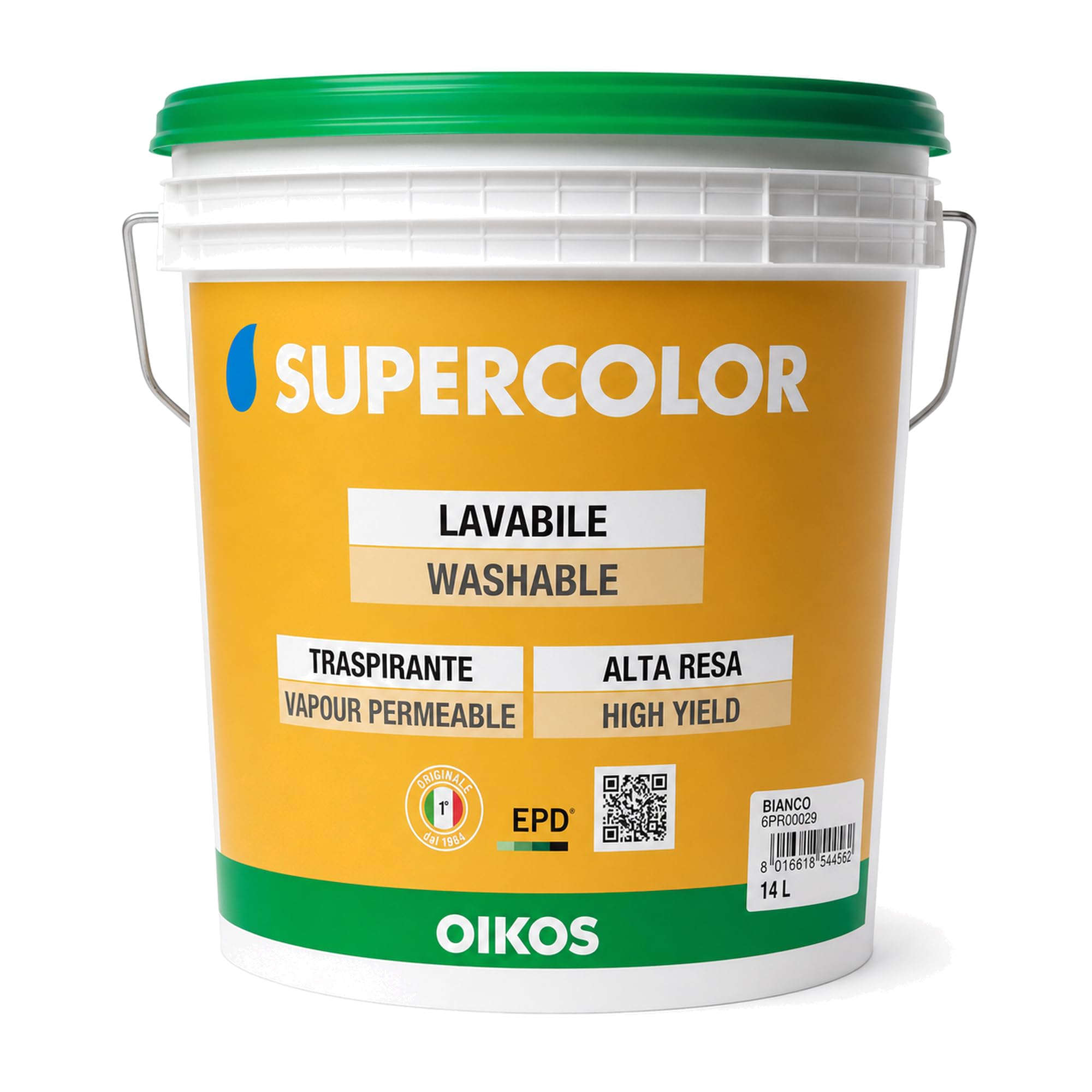 Oikos – Supercolor Pittura Opaca Bianca per Interni – 14 L – 6PR00029