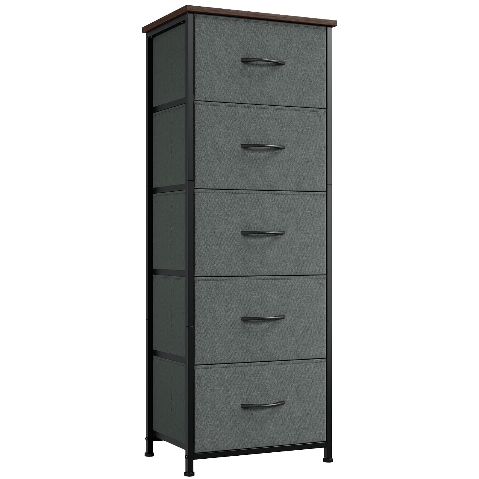 Somdot Tall Chest of Drawers for Bedroom with 5 Drawers, Storage Organiser Fabric Dresser for Closet Bedside Nursery Laundry Living Room Entryway Hallway, Charcoal Grey
