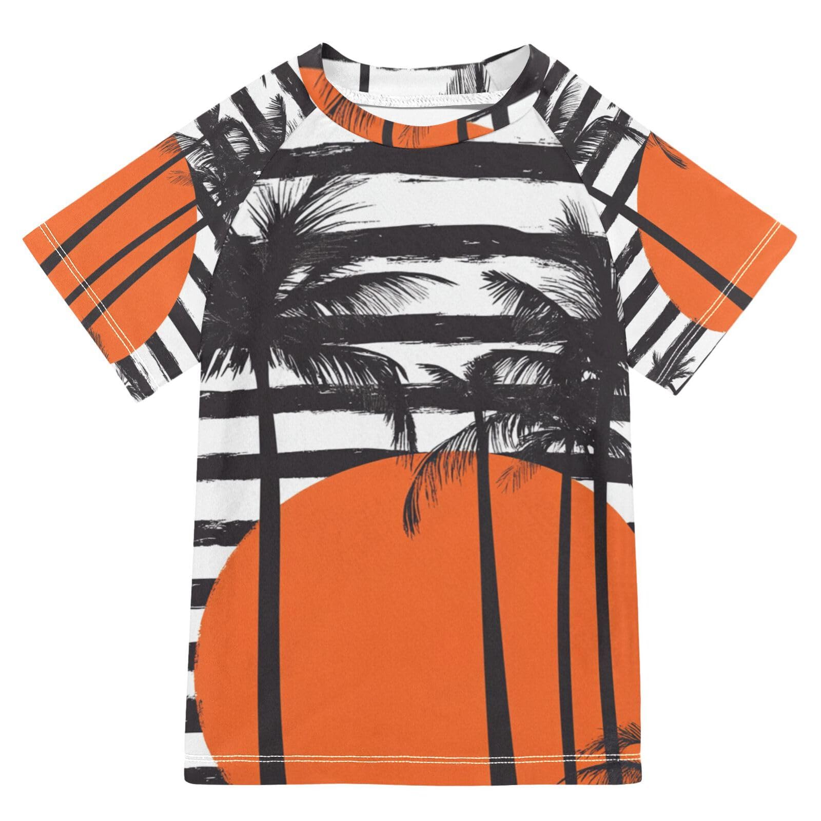 Jucciaco Boys Swing Shirts Sun Stripe Palm Summer Rashguard Short Sleeve Kids T-Shirts Sun UPF 50+
