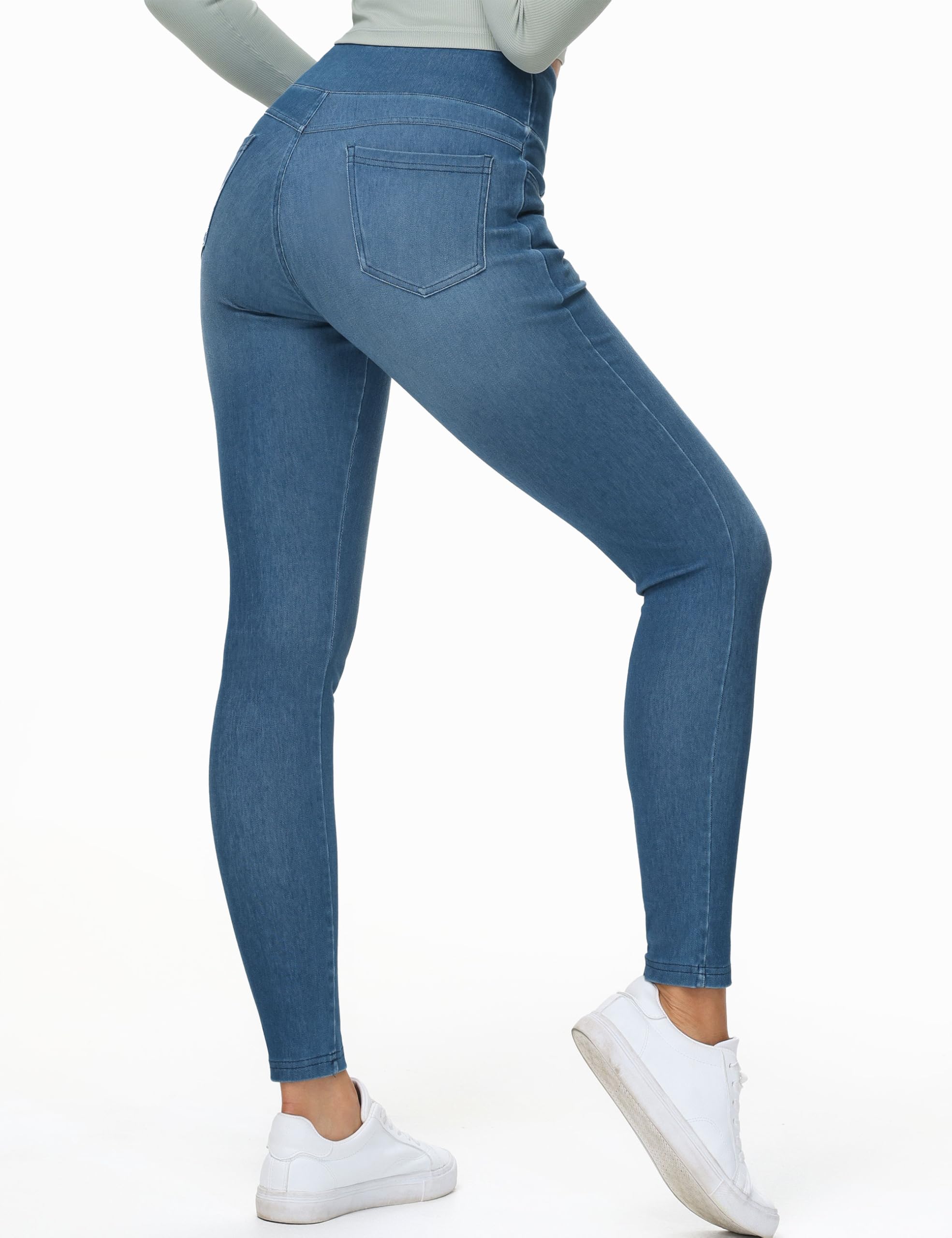 THE GYM PEOPLE Women's High Waisted Jeggings Pants Stretchy Tummy Control Skinny Jean Leggings with Pockets