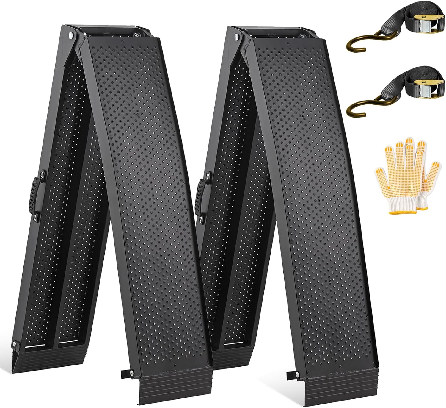 FACHNUO 2PC Aluminum Pickup Truck Ramp 7.5FT Capacity 1500LBS, Loading Ramps for Motorcycle with Handle, Lawn Mower, ATVs UTVs, Golf Cart, Lawn Mover, Folding Portable Shed Ramp