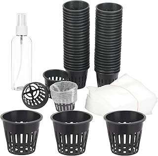 TGFIX 50 Pcs Paniers Hydroponiques Plastique, Pot Plantation Hydroponique, Pot en Plastique pour Culture Hydroponique avec 100 Sac de Semis Non Tissé pour Jardinage Fleurs Plante Noir