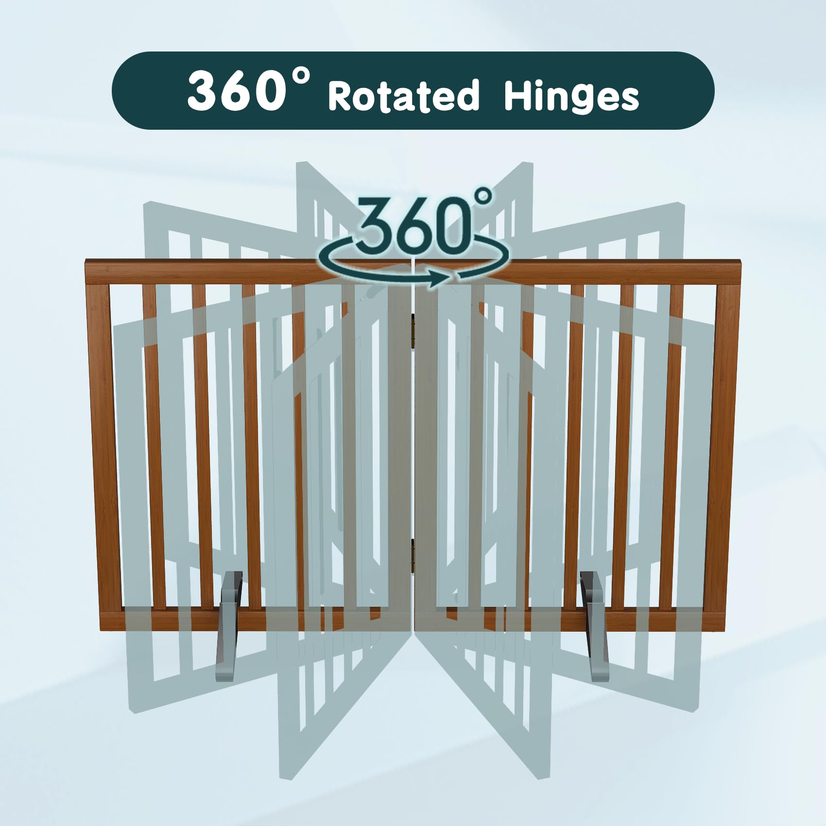 Semiocthome Puerta para perros de interior de 2 paneles independientes para cachorros para la casa con 2 soportes de metal, puerta plegable de madera para mascotas de 24 pulgadas de alto, puerta de