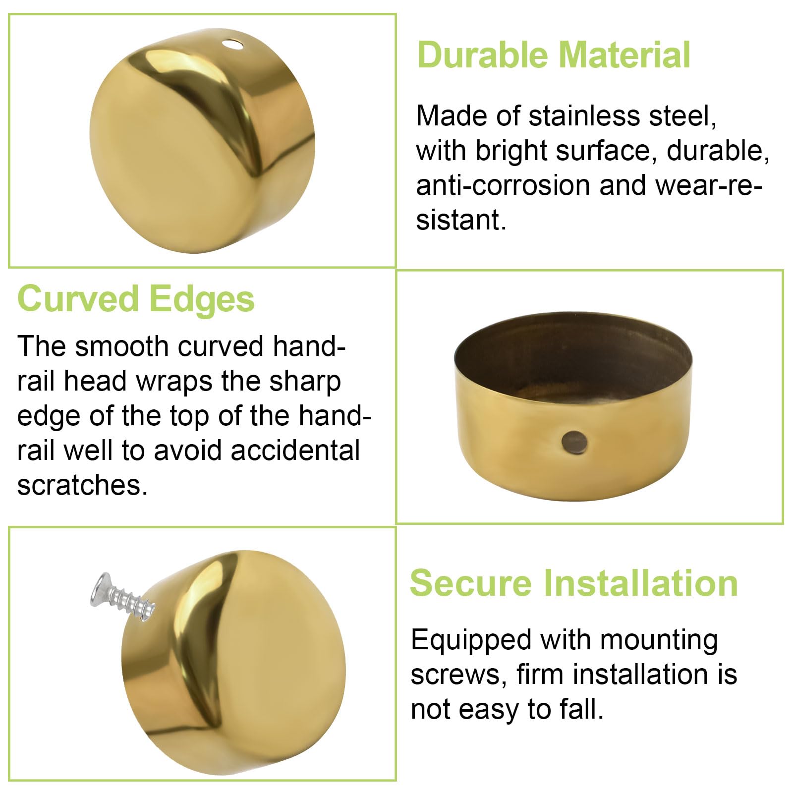 Amazon | UFURMATE ゴールド 手すりエンドキャップ, 4 セット 50mm