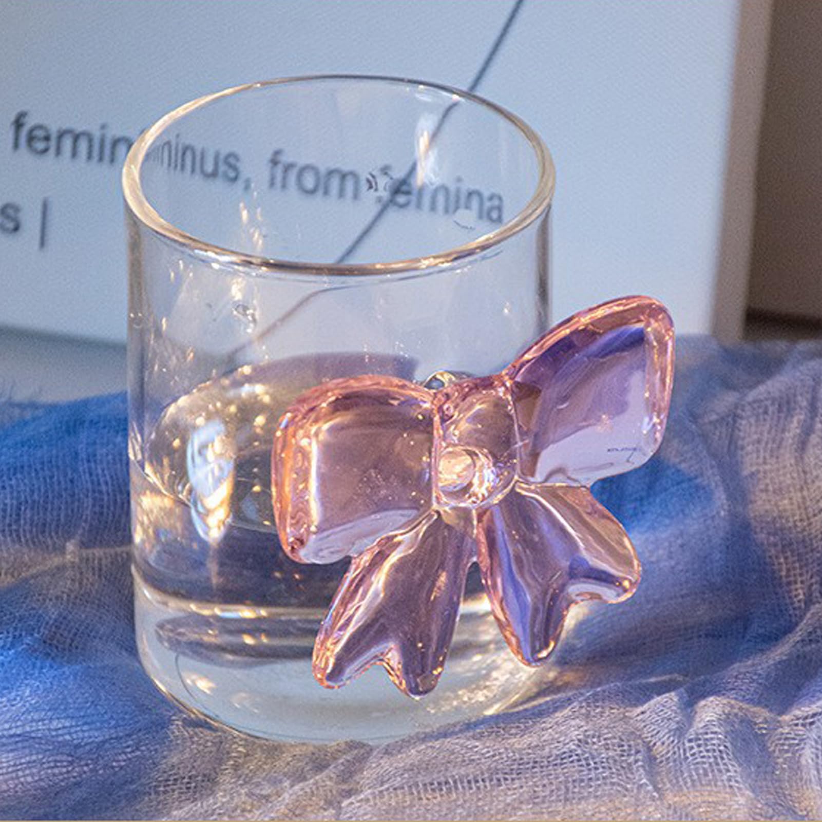 Skylety 4 Pack Pink Bow Glass Cups - 12 Oz Cute Bow Design Mugs For Juice, Coffee, Cocktails