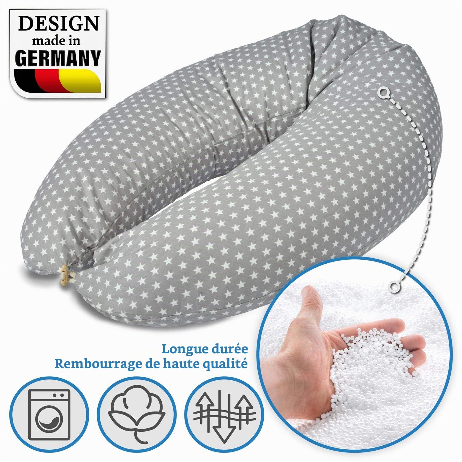 Coussin d'allaitement SMOOTHY pour Grossesse et Sommeil latéral Mère Bébé Gris