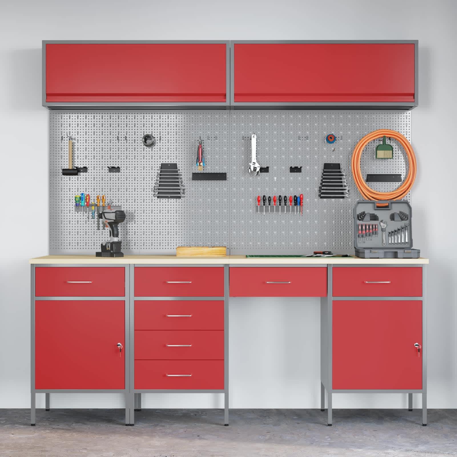 Gecheer Mobile da Lavoro Professionale, Armadietto Utensili in Acciaio e Legno Ingegnerizzato con 3 Cassetti, 650 kg capacità di Carico per Garage, Officina, Spazi di Lavoro