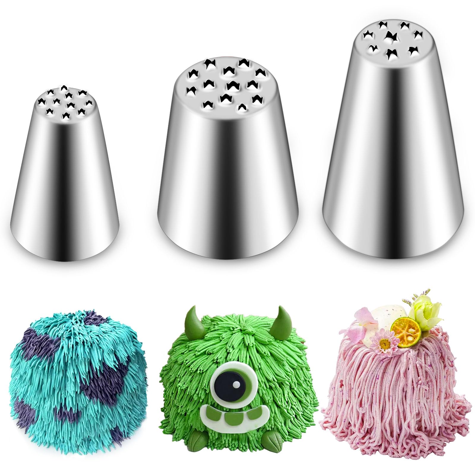 Suuker 3 Pieces Grass Piping Tips Set,Cake Decorating Tips, Frosting Icing Tips for Cupcakes, Cake, Cookie and Decorating（233 234 29）