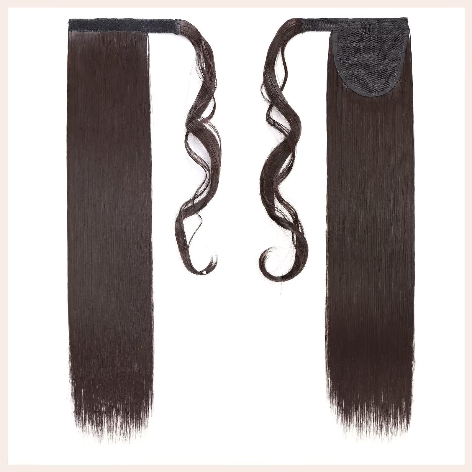 TESS Coleta Postiza Pelo Natural 66 cm, Postizos de Pelo Natural Liso Marrón oscuro (#4A) Coleta Postiza 100g