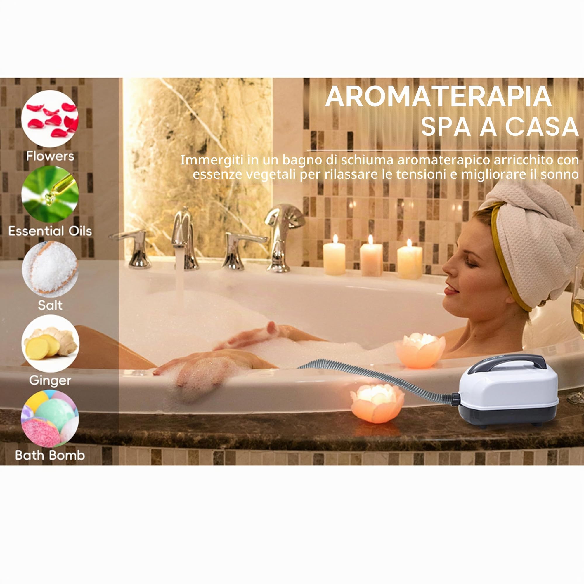 Tappetino da bagno per massaggi e surf, antiscivolo, per idroterapia, con 9 marce, cuscino gonfiabile e telecomando per massaggi a tutto il corpo